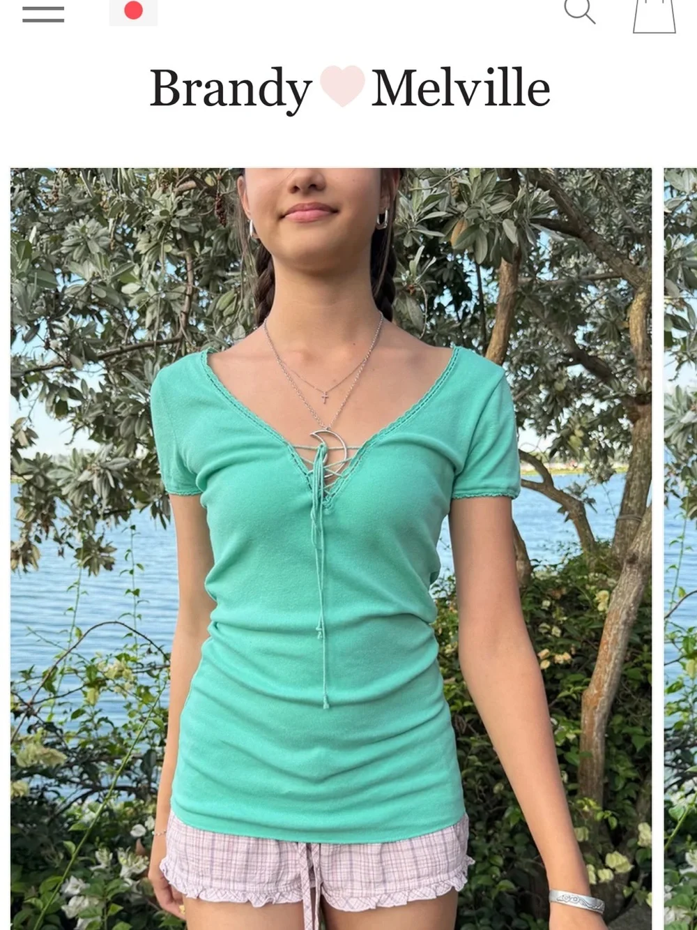 Brandy Melville Teal Talia V Neck Top